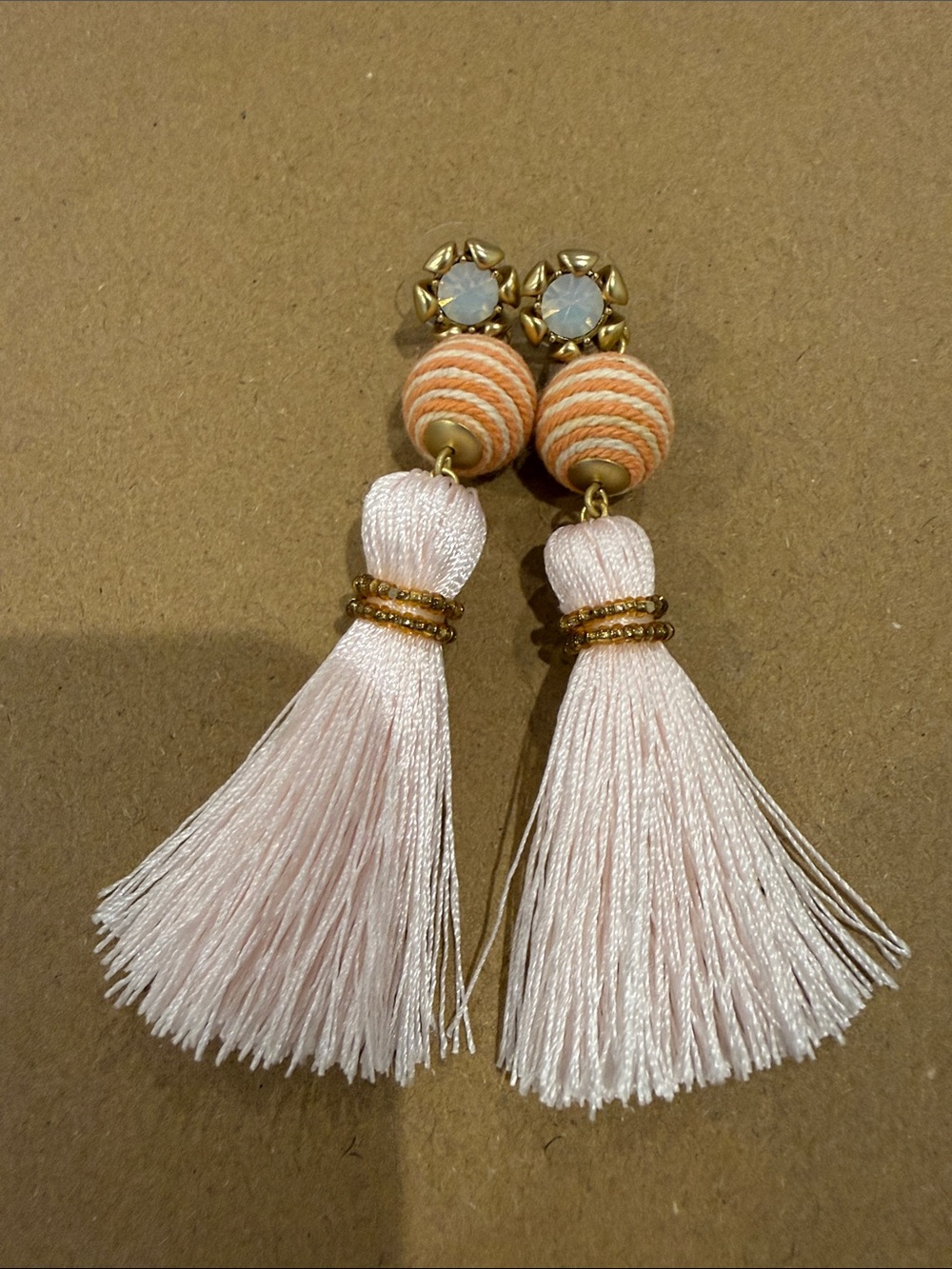 Spartina 449 Delicate Pink Tassel Drop Earrings with Coral Accent
